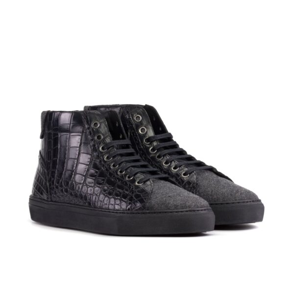 Men's Coupe-Haute Sneaker in Black Alligator and Grey Flannel