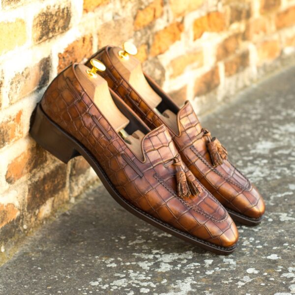 Men's Croco Print Calf Loafers in Mixed Brown with High Heel