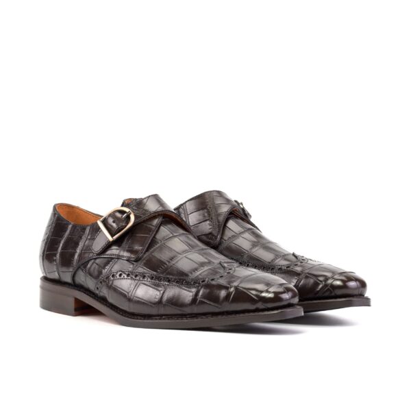 Men's Dark Brown Alligator Single Monk Strap Wingtips