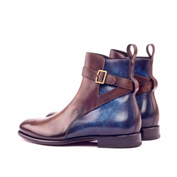 Men's Denim Blue and Brown Patina Jodhpur Boots with red bottom