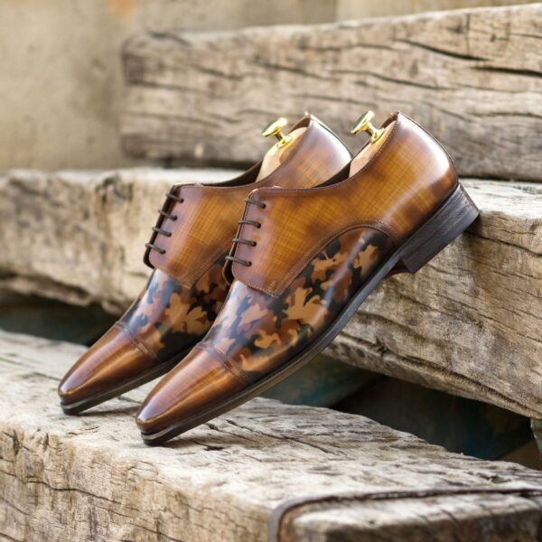 Men's Derbys in Cognac and Brown Camo Patina