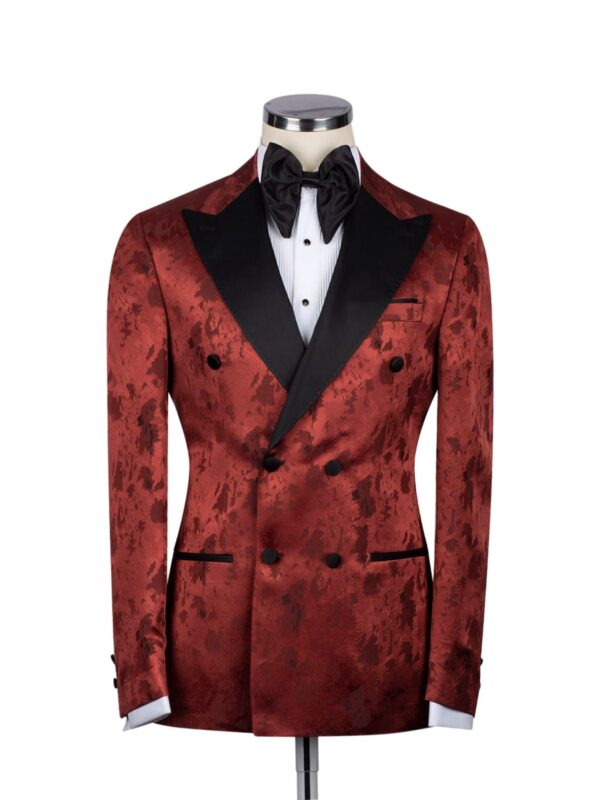 Men's Double Breasted Peak Lapel Two Piece Tuxedo in Dark Red with Splotch Pattern