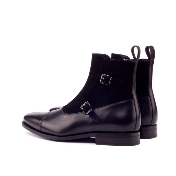 Men's Double Monk Boots in Black Suede and Leather with Zipper