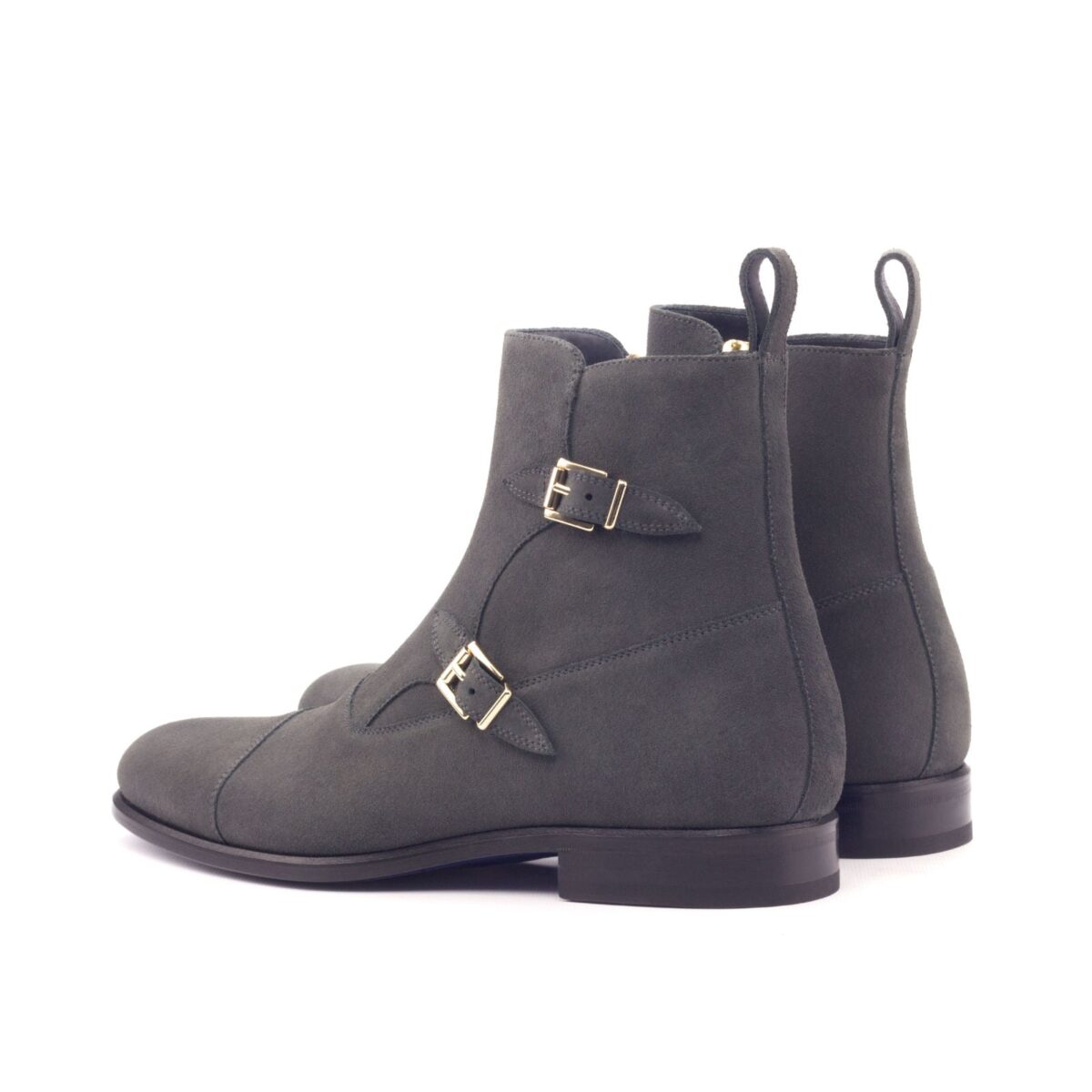 Men's Double Monk Boots in Grey Lux Suede with Zipper