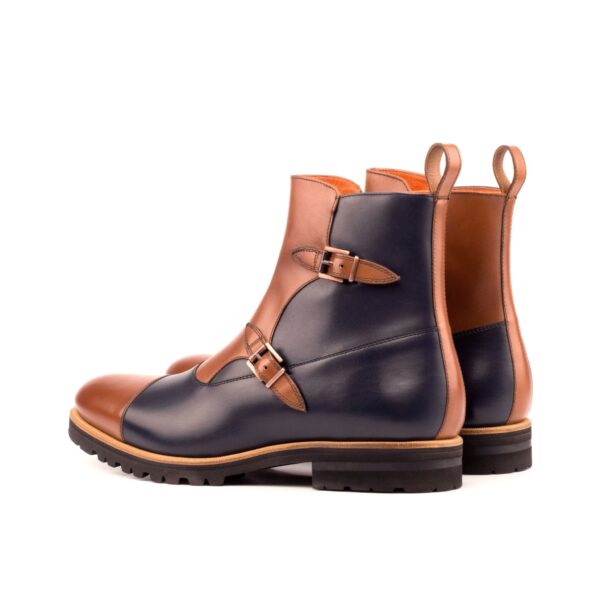 Men's Double Monk Boots in Medium Brown and Navy Blue