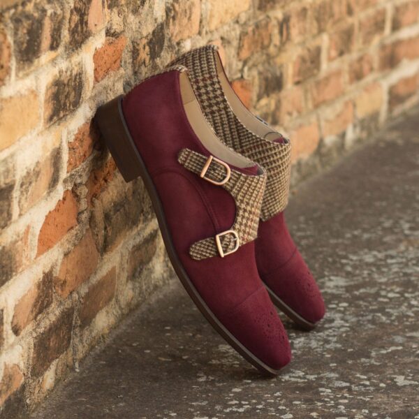 Men's Double Monks in Tweed and Wine Suede