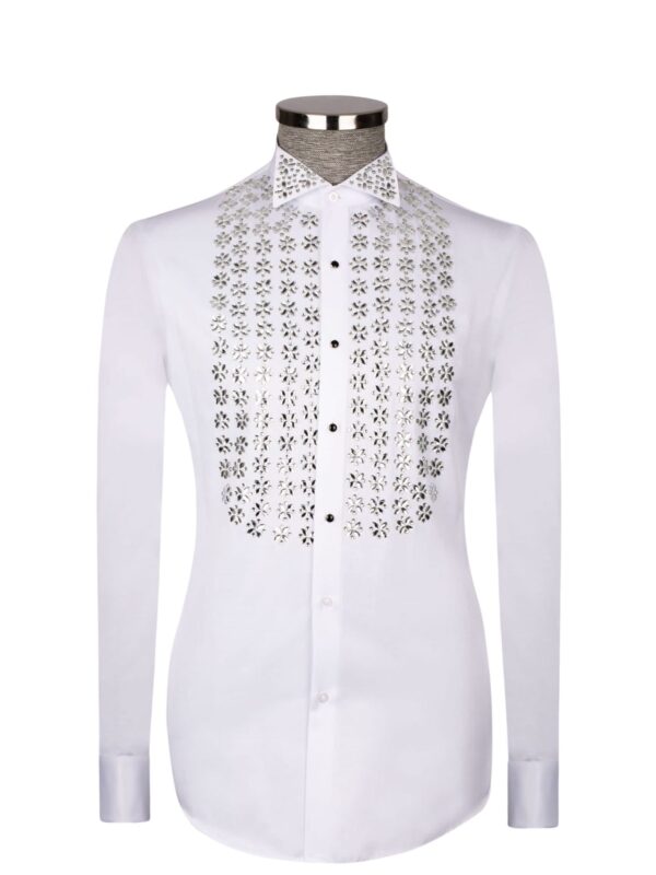 Men's Embellished Rhinestone Tuxedo Shirt