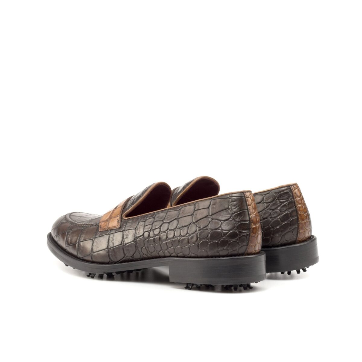 Men's Golf Loafers in Dark and Medium Brown Croc Print Calf