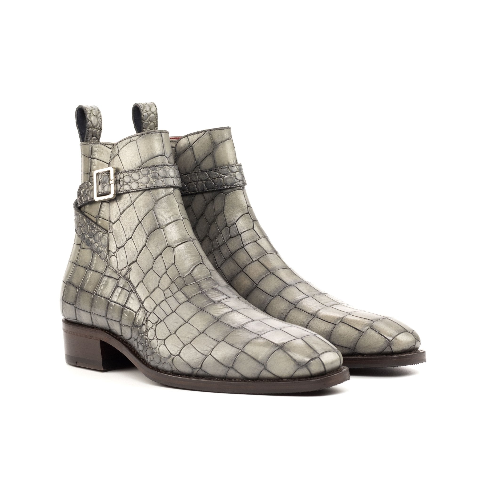 Men's Grey Croco Print Jodhpur Boots with High Heel