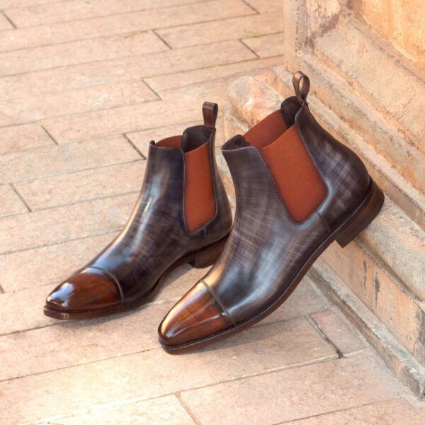 Men's Grey and Brown Patina Chelsea Boots