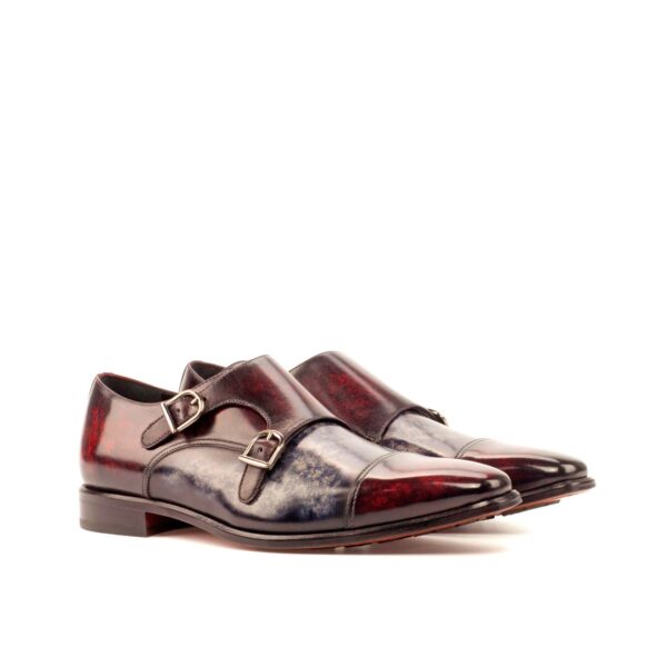 Men's Grey and Burgundy Marble Patina Double Monk Strap