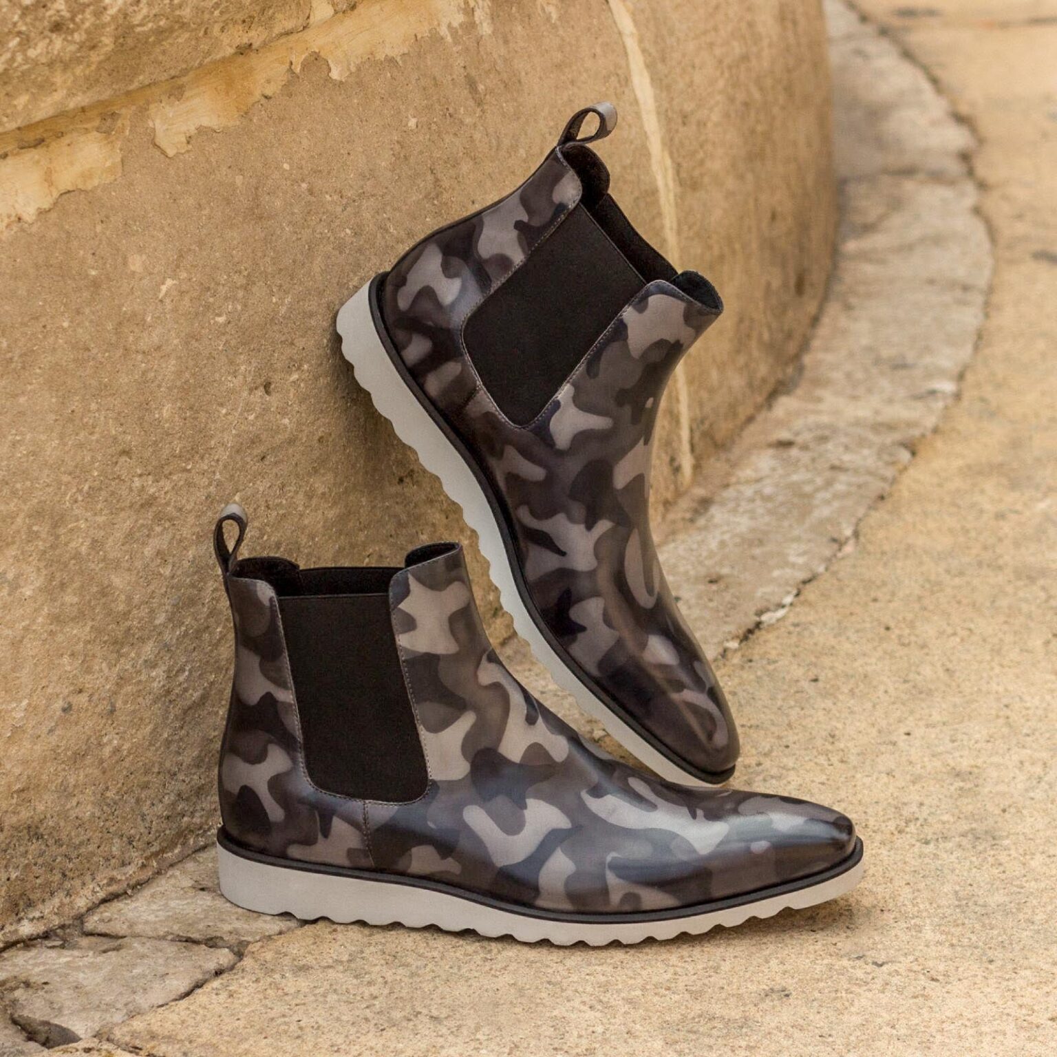 Men's Grey Camo Patina Chelsea Boots with Wedge Sole