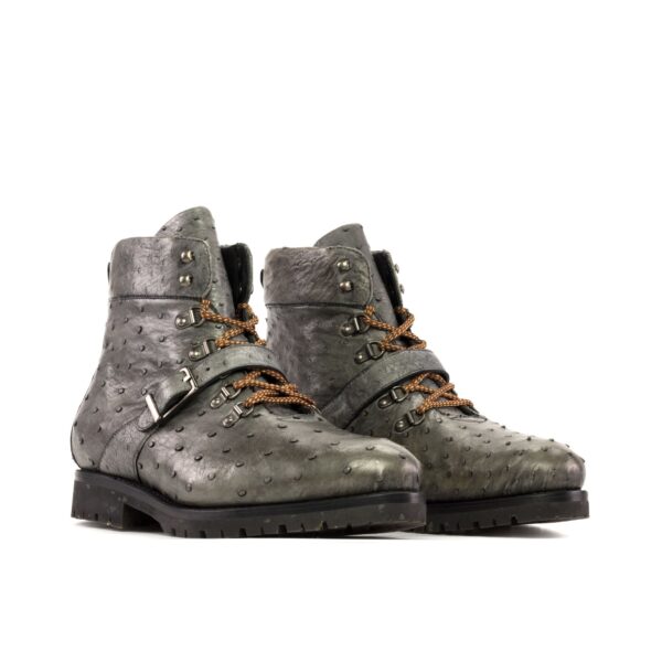 Men's Grey Ostrich Hiking Boots with Commando Sole