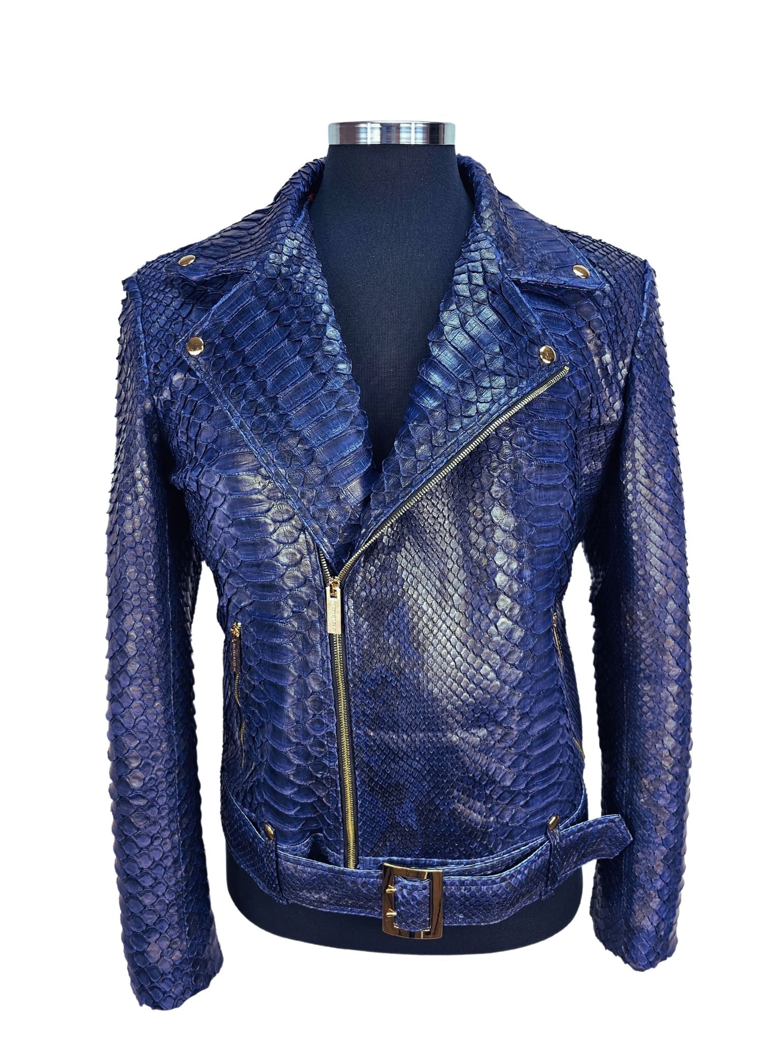 Men s Hendrix Navy Blue Python Biker Jacket