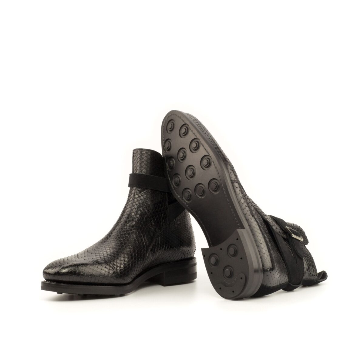 Men's Jodhpur Boots in All Black Python with Black Suede Strap