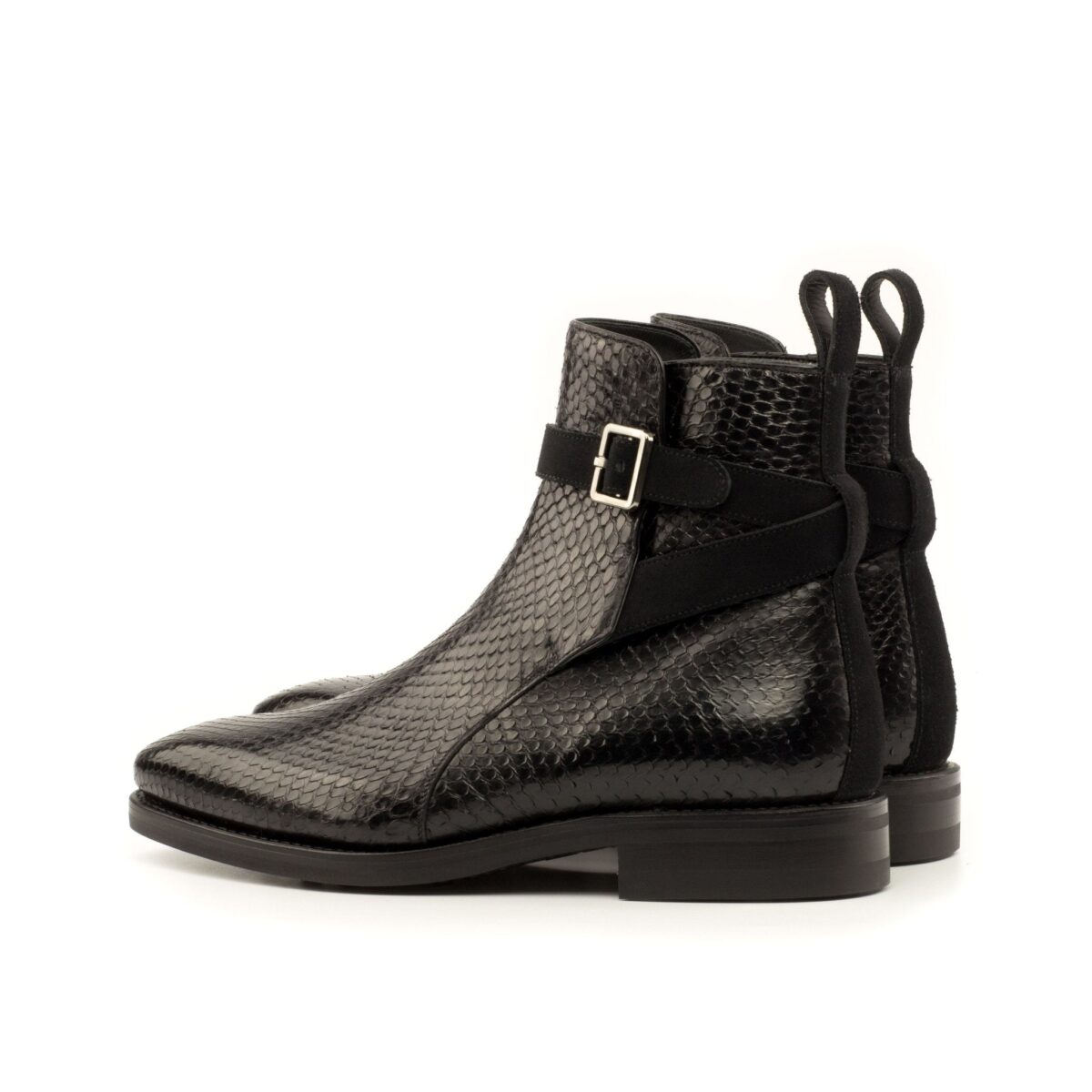 Men's Jodhpur Boots in All Black Python with Black Suede Strap