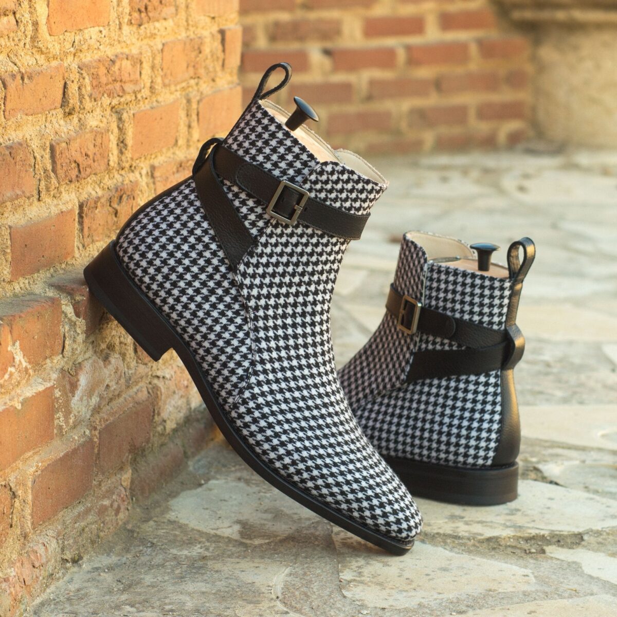 Men's Jodhpur Boots in Black Houndstooth