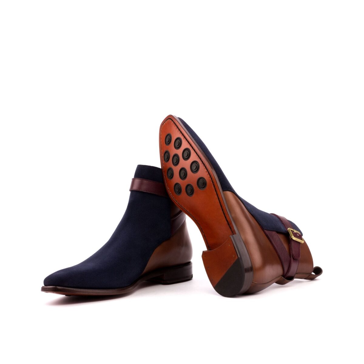 Men's Jodhpur Boots in Brown Burgundy and Navy Leather and Suede