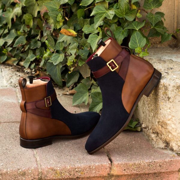 Men's Jodhpur Boots in Brown Burgundy and Navy Leather and Suede