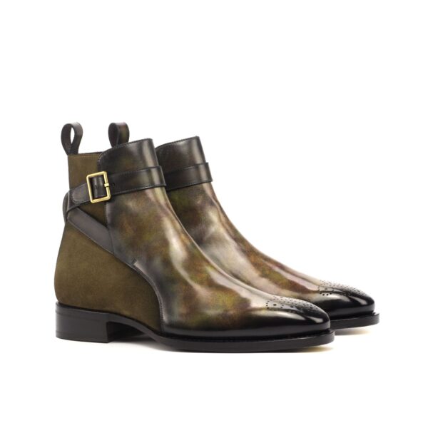 Men's Jodhpur Boots in Khaki Green Patina and Suede with Toe Taps