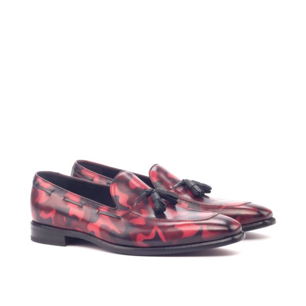 Men's Loafers in Burgundy and Red Camo Patina with Tassels