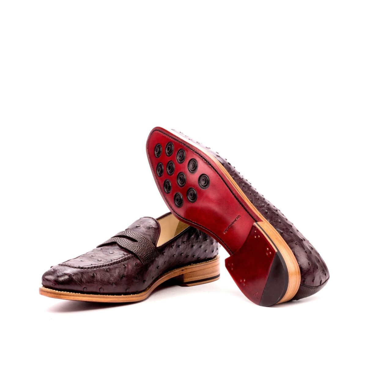 Men's Loafers in Burgundy Ostrich with Pebble Grain Mask