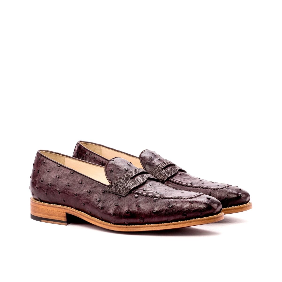 Men's Loafers in Burgundy Ostrich with Pebble Grain Mask