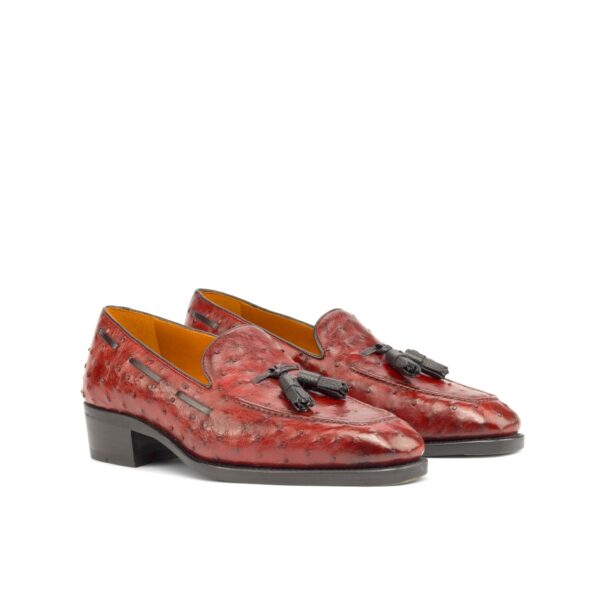 Men's Loafers in Red Ostrich with Toe Taps and High Heel