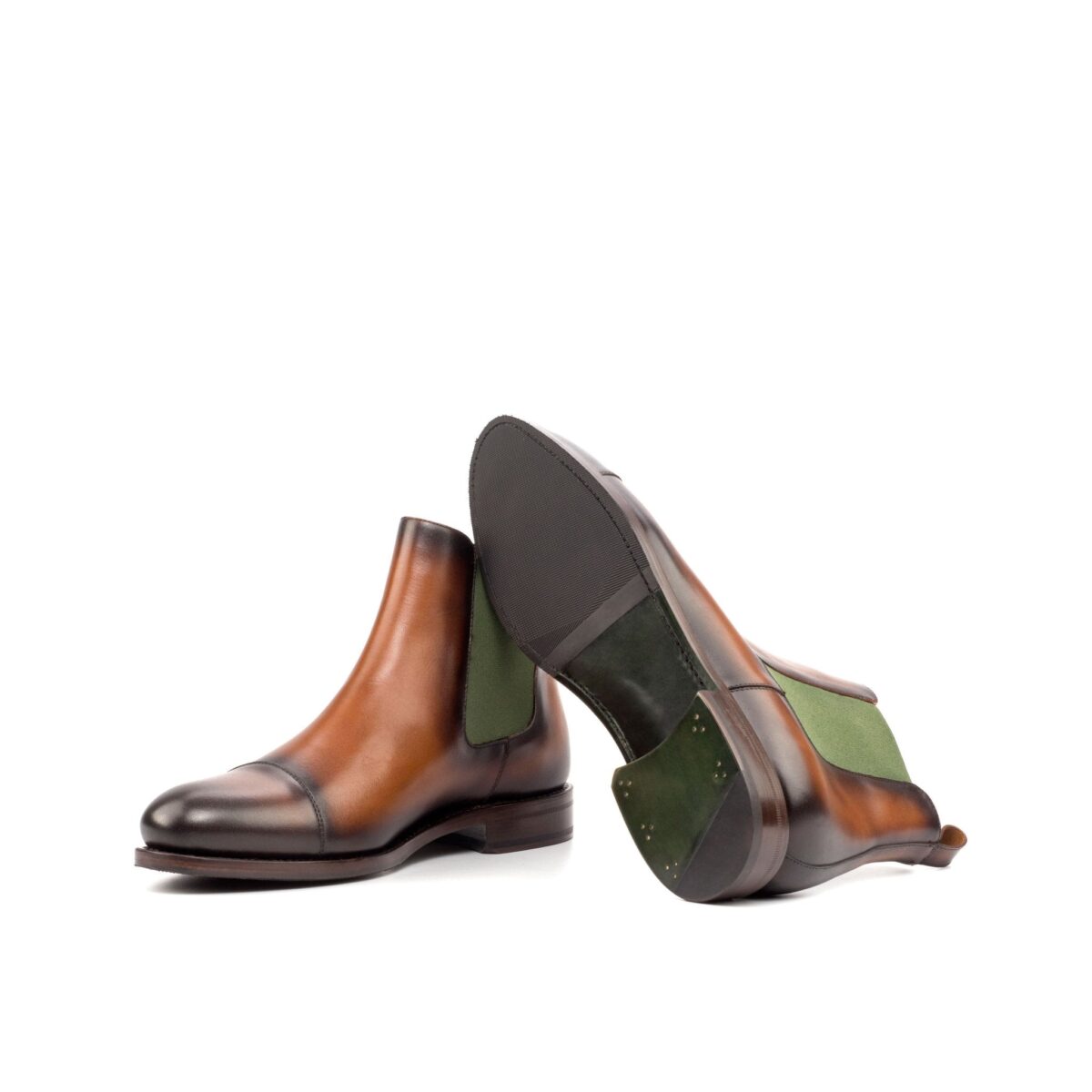 Men's Medium Brown and Olive Chelsea Boots with Burnishing