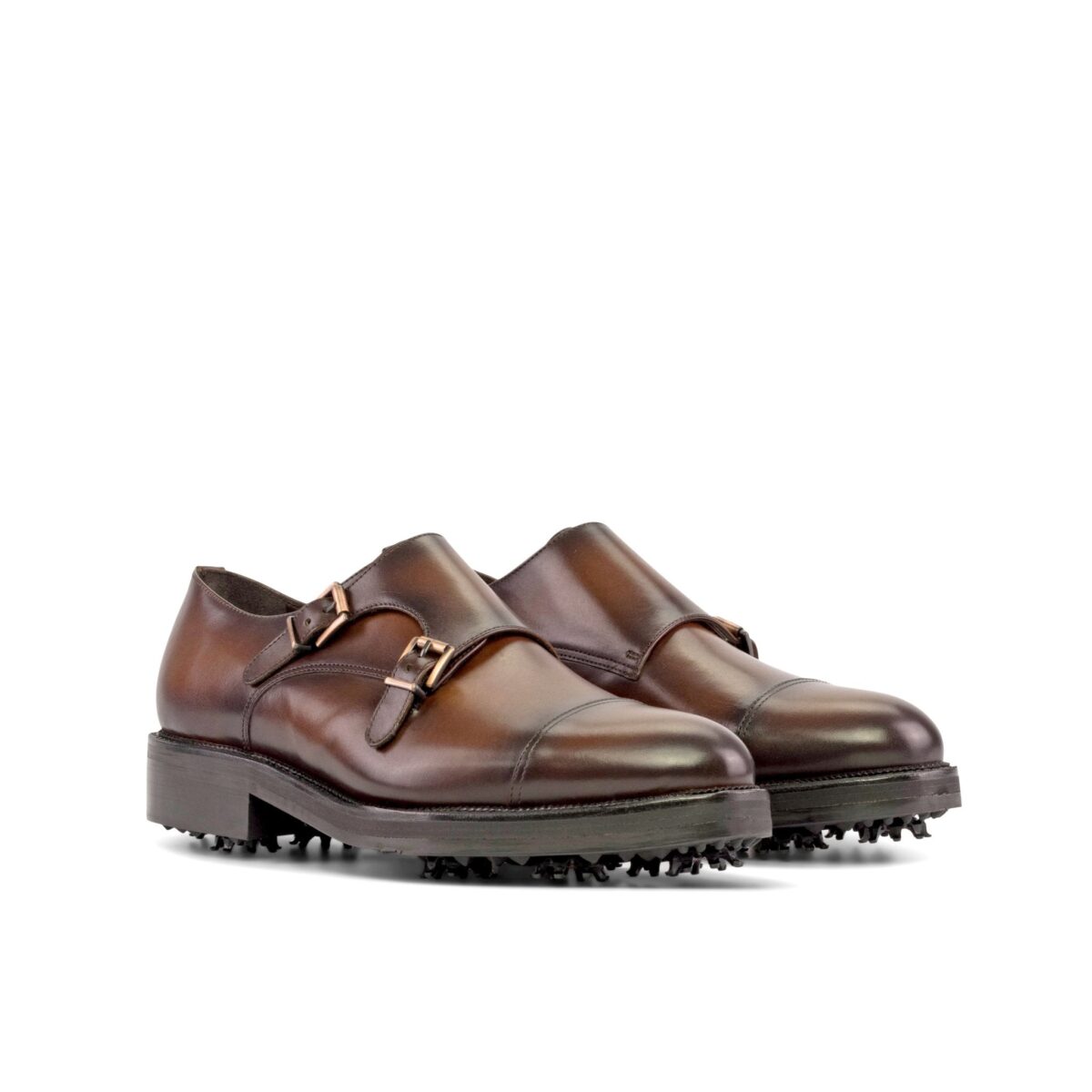 Men's MKC Fastlane Brown Double Monk Strap Golf Shoes with Burnishing