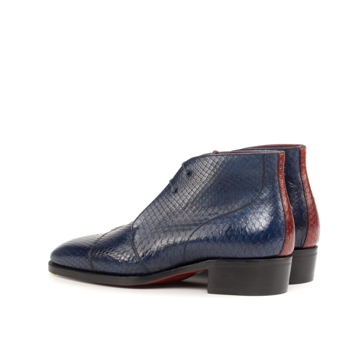 Men's Navy and Red Python Chukka Boot with Toe Taps and High Heel