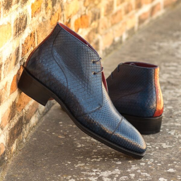 Men's Navy and Red Python Chukka Boot with Toe Taps and High Heel