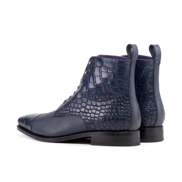 Men's Navy Blue Jump Boots in Croco Print and Pebble Grain