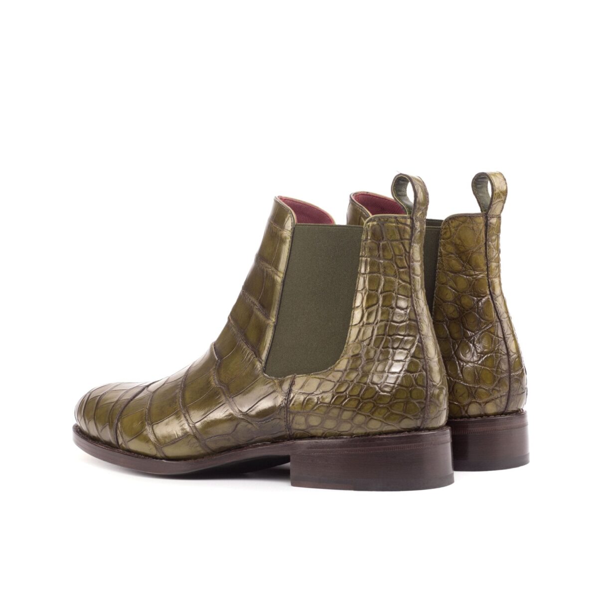 Men's Olive Alligator Chelsea Boots High Heel and Toe Taps