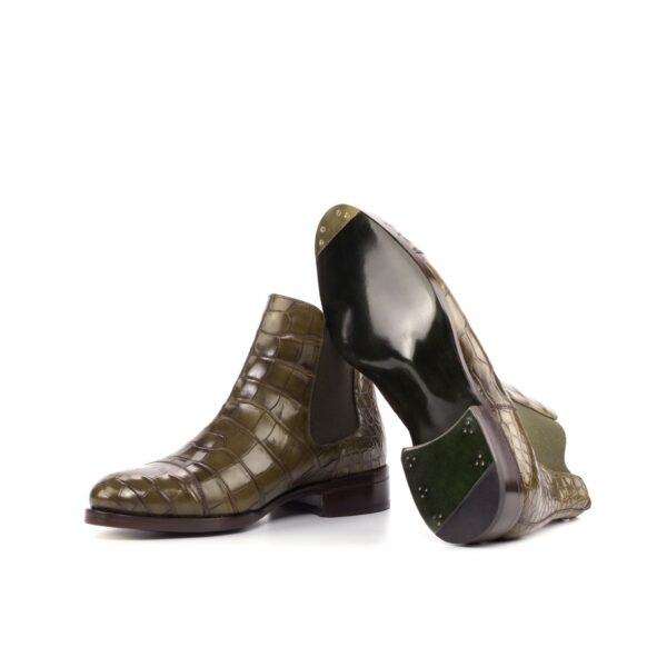 Men's Olive Alligator Chelsea Boots High Heel and Toe Taps