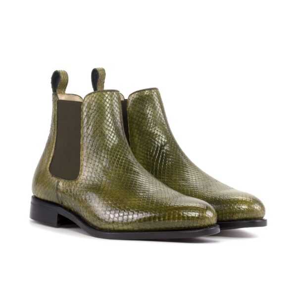 Men's Olive Green Python Chelsea Boots with Hummingbird Art Sole