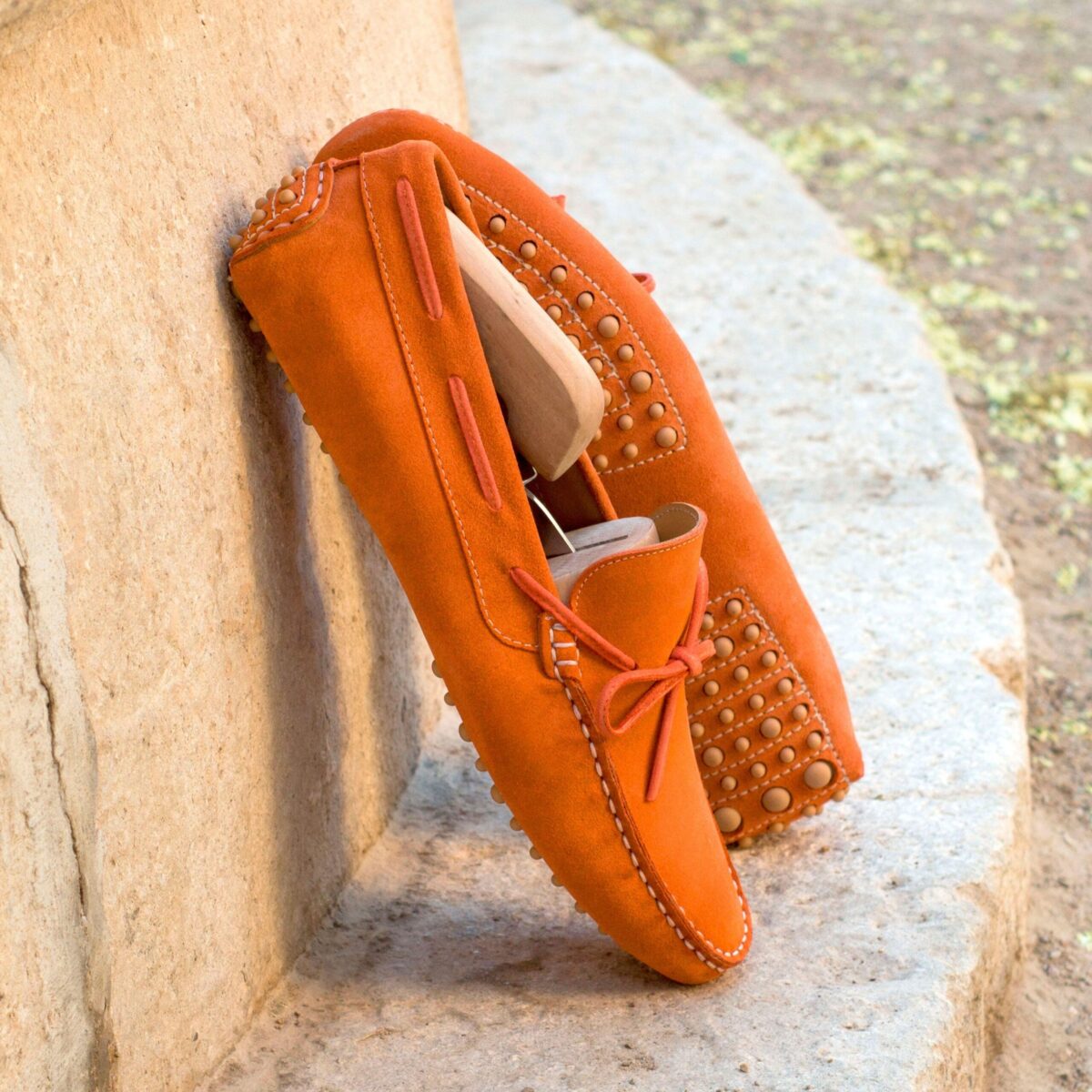 Men's Orange Suede Driving Loafers