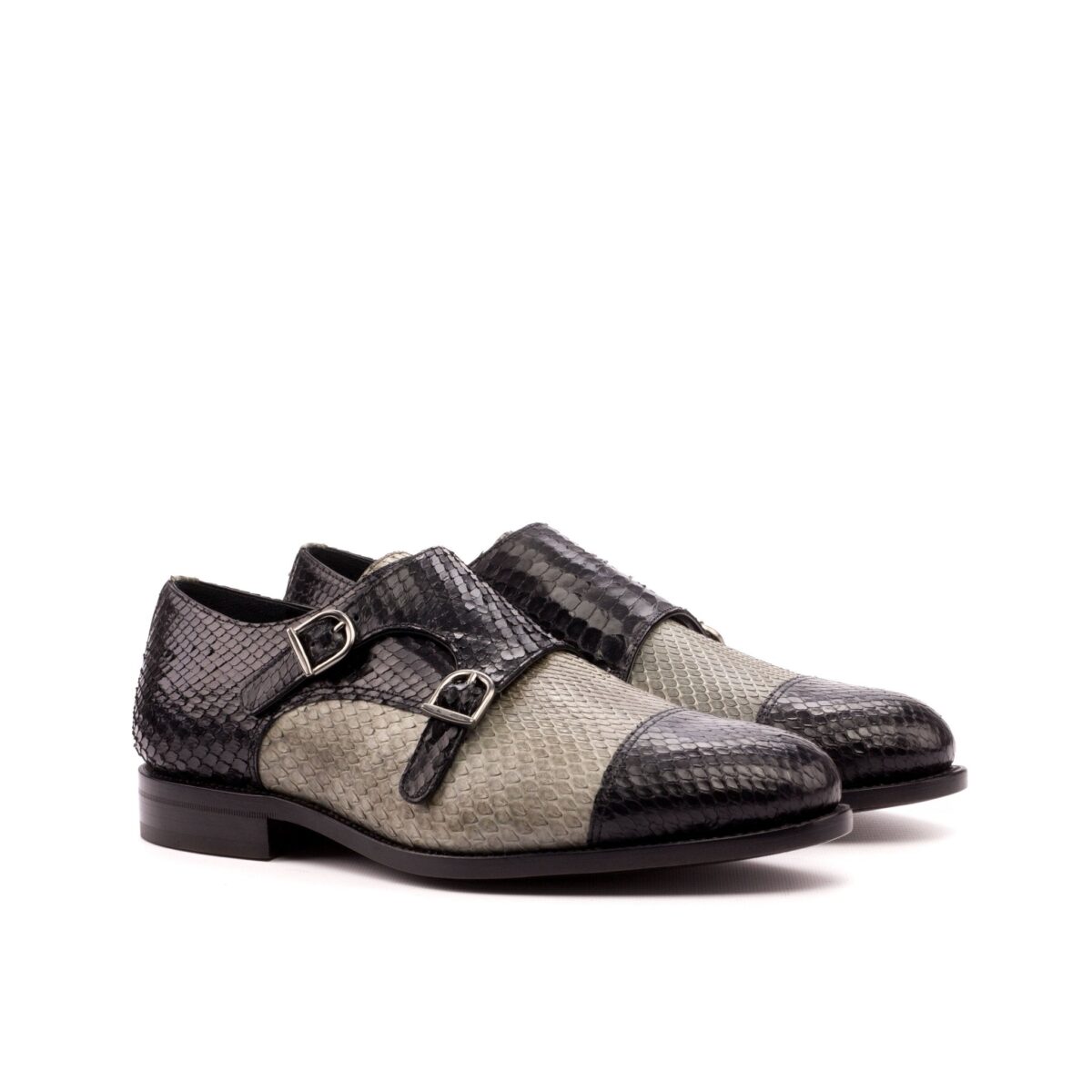 Men's Python Double Monk Strap in Black and Grey