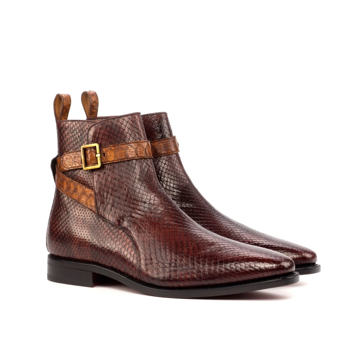 Men's Python Jodhpur Boots in Burgundy and Medium Brown