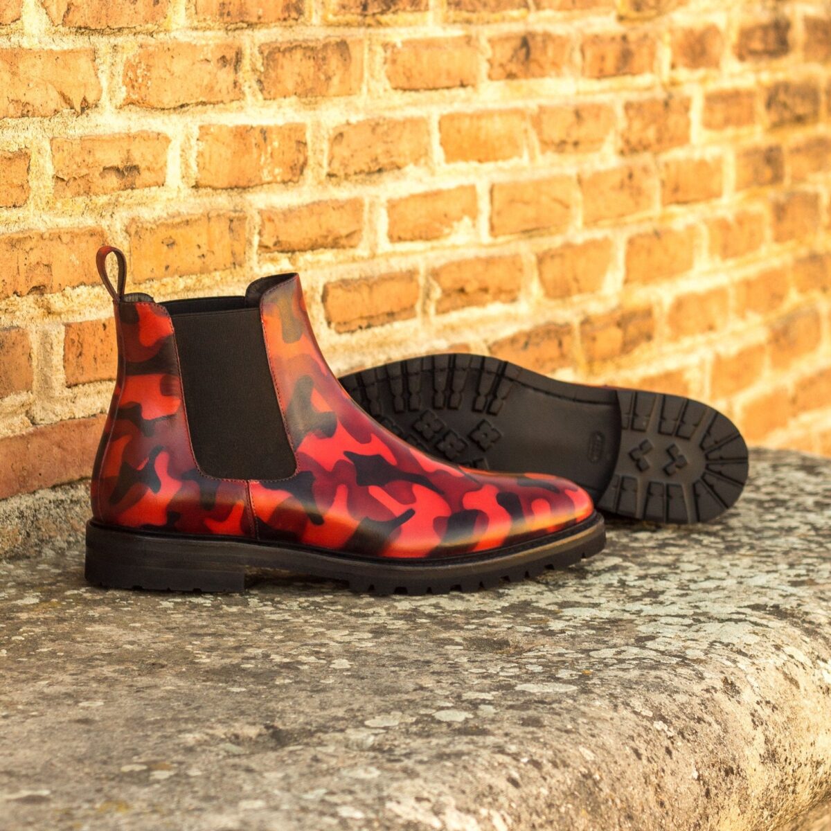 Men's Red Camo Patina Chelsea Boots with Commando Sole