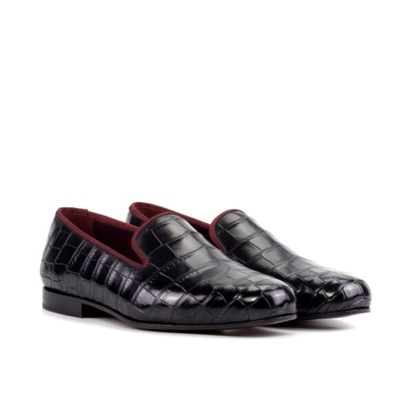 Men's Ronde Alligator Smoking Slippers in Black and Burgundy