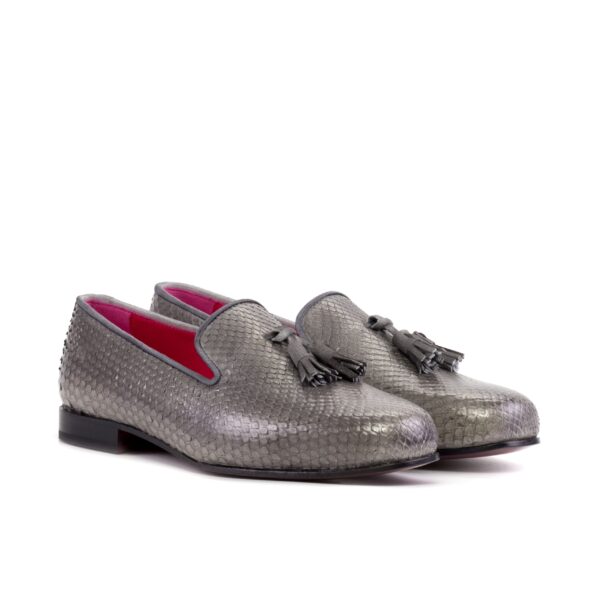 Men's Ronde Grey Python Horsebit Smoking Slippers with Grey Suede Tassels