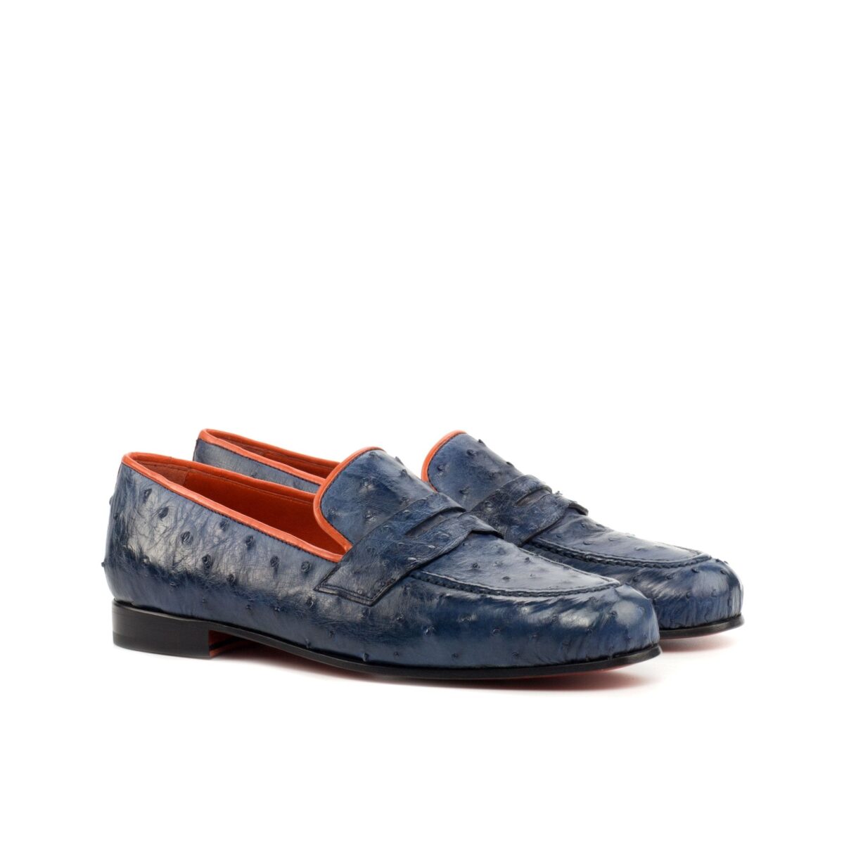 Men's Ronde Ostrich Smoking Slippers in Navy and Orange