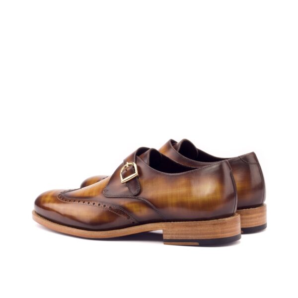 Men's Single Monk Strap Wingtips in Cognac Brown Patina