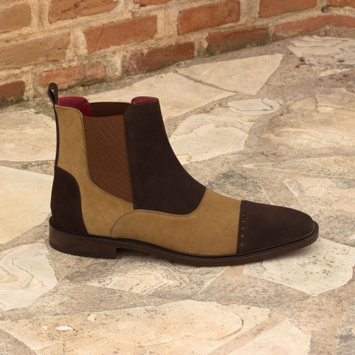 Men's Suede Chelsea Boots in Dark Brown and Camel