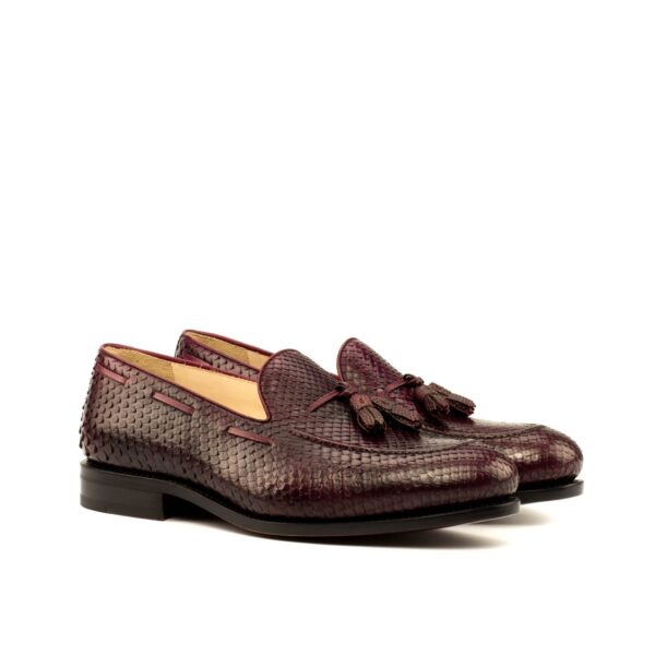 Men's Tassel Loafers in Burgundy Python and Pebble Grain