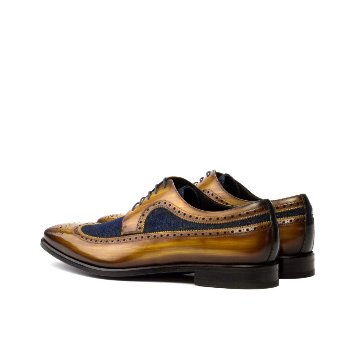 Men's Wingtips in Denim and Cognac Patina