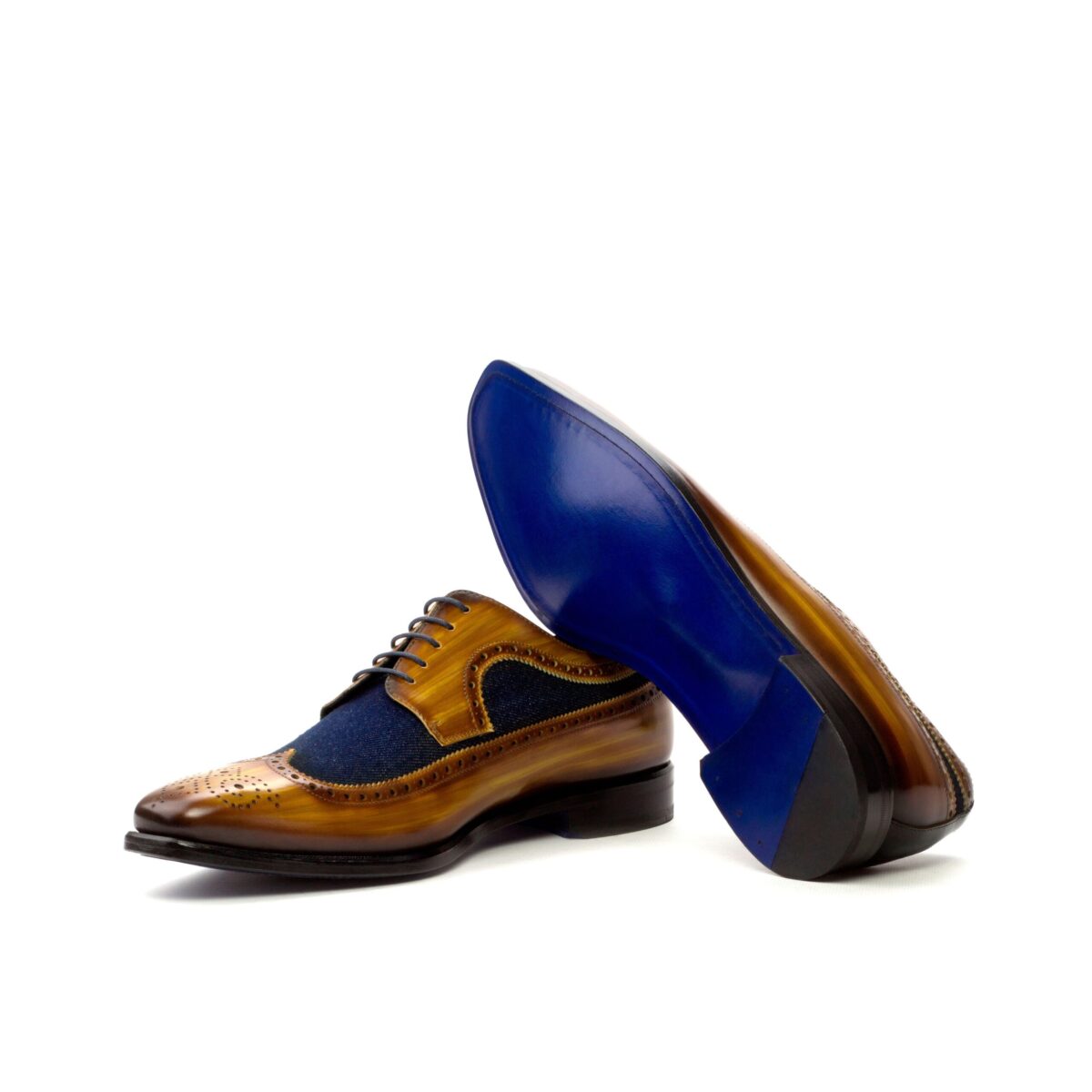 Men's Wingtips in Denim and Cognac Patina