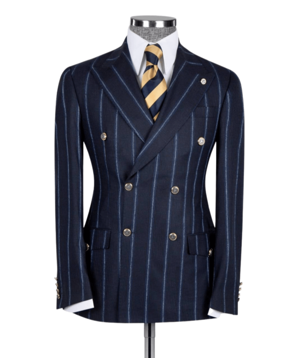 Navy and Sky Blue Pinstripe Peak Lapel Two Piece Suit