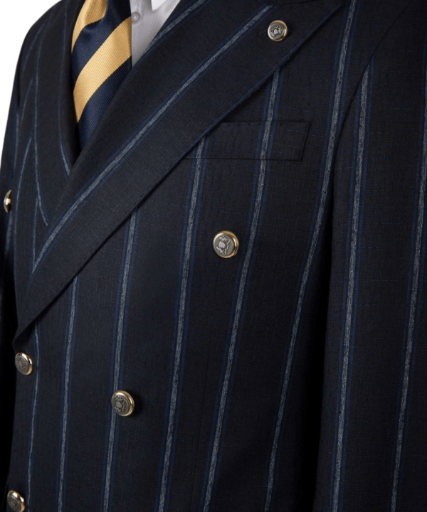 Navy and Sky Blue Pinstripe Peak Lapel Two Piece Suit